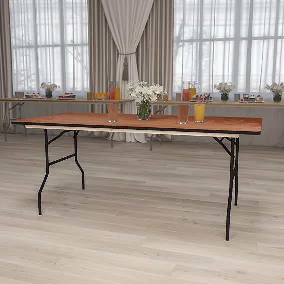 Flash Furniture Fielder 6' Rectangular All-Occasion Wood Folding Event Table, Foldable Portable Banquet Table with Wooden Top, Natural/Black