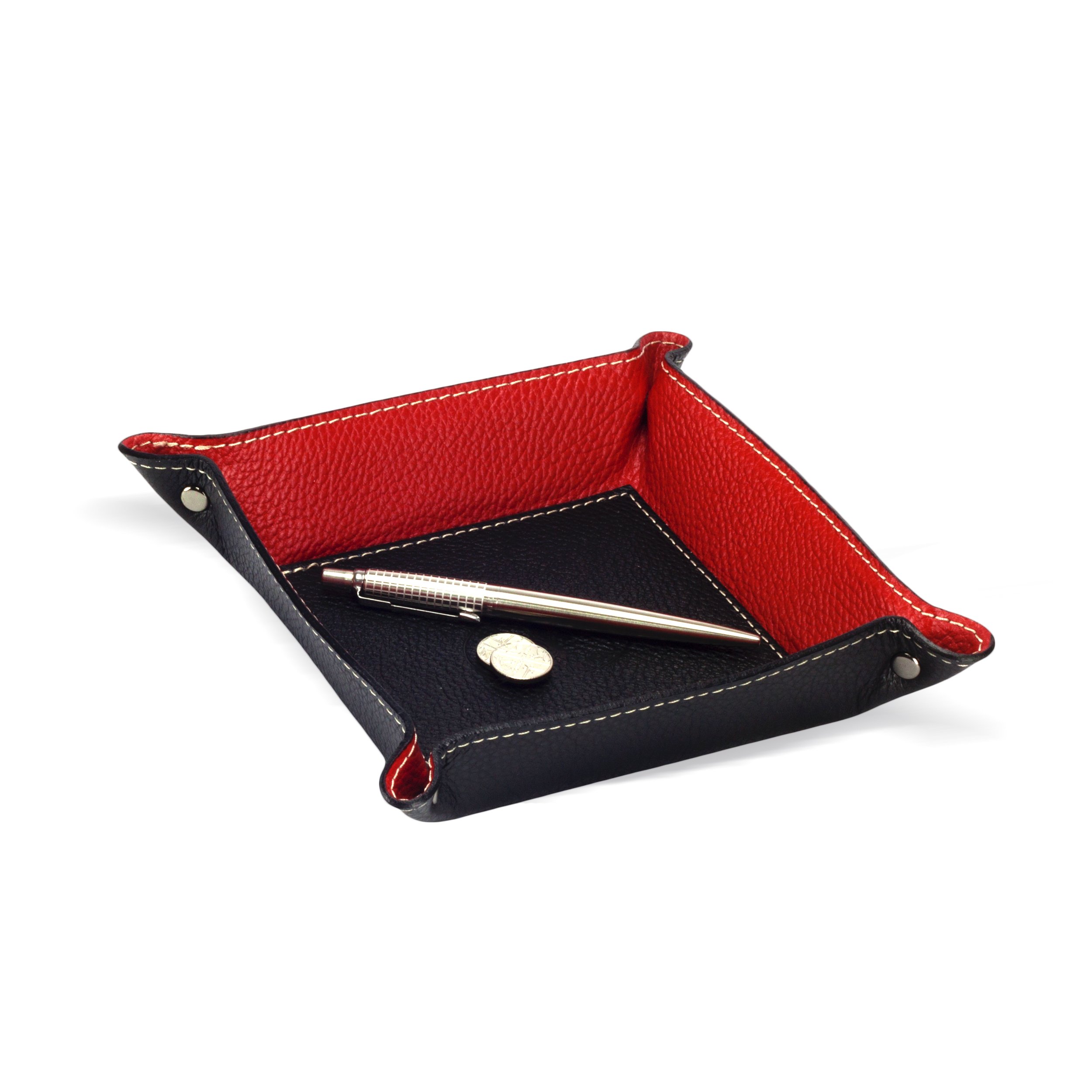 Belcraft Luni Plateau Bien rangé en Cuir de Fabrication Artisanale Italienne, Vide Poches, Cadeau, Noir (19x19 cm)