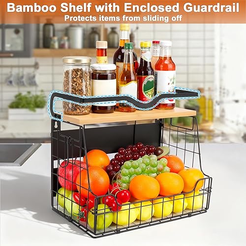 Miniatura 3 de Livabber Cesta organizadora magnética para nevera con estante de madera, contenedor grande de almacenamiento de frutas y verduras, especias y