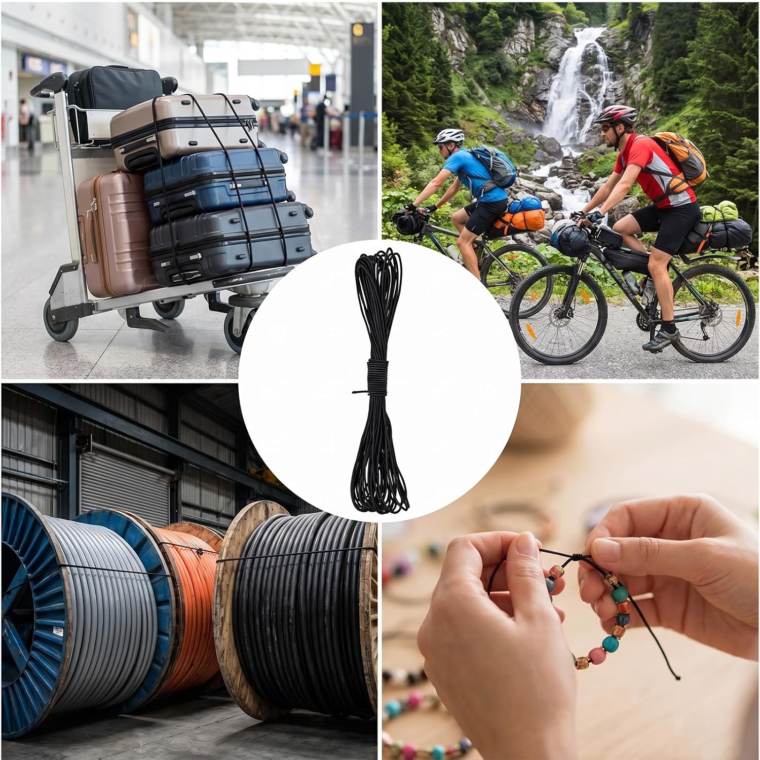 2mm Black Elastic Cord 1/8 inch, 40ft (13 Yards) Nylon Shock Cord | Heavy Duty Bungee Rope Stretch String for Crafts, Sewing, DIY, Kayak Deck Rigging, Tent Pole Replacement, Tarp Tie Down