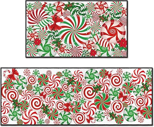 2 alfombras y tapetes de cocina de Navidad, color negro, Papá Noel, afroamericano, Papá Noel, tapete de cocina con respaldo antideslizante, Feliz