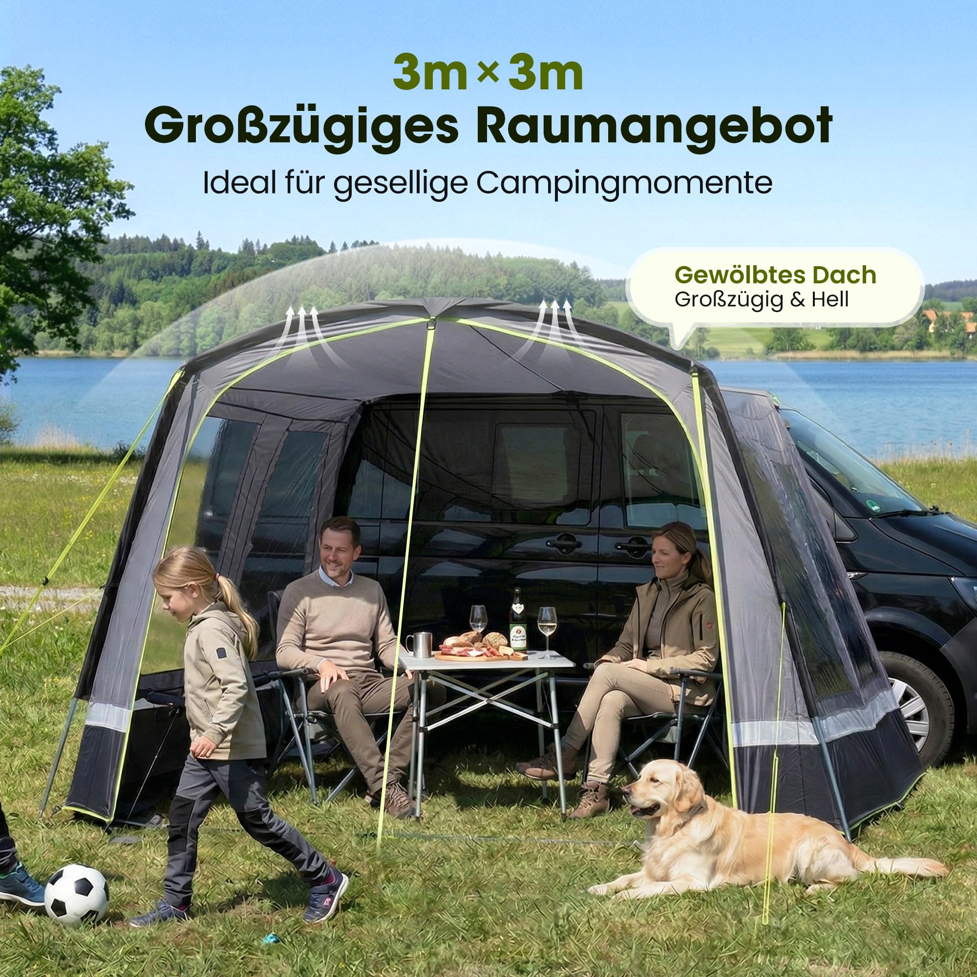 High Peak Busvorzelt Auto freistehend, Heckzelt Autozelt mit Kederanschluss, höhenverstellbarer Anschluss, Vorzelt für SUV, Van, Bus, Wohnmobil, Campervan, Wohnwagen, Camping Reise Outdoor