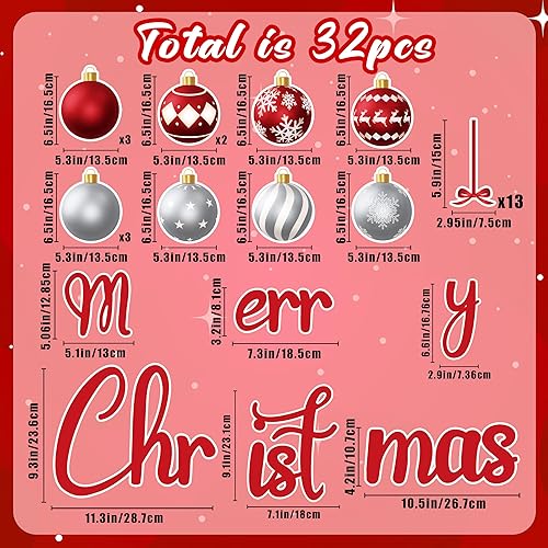 Vista 97 de 90shine 32 imanes navideños para decoración de puerta de garaje, bola de Navidad, refrigerador y cocina (rojo, verde, dorado)