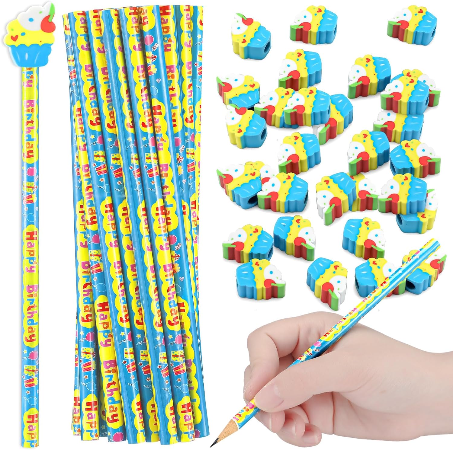 36 Pcs Happy Birthday Pencils for Students Bulk Wooden Pencils with Cupcake Erasers Cute Pencils for Kids Birthday Pencils for Party Favor Teacher Classroom Reward Supplies