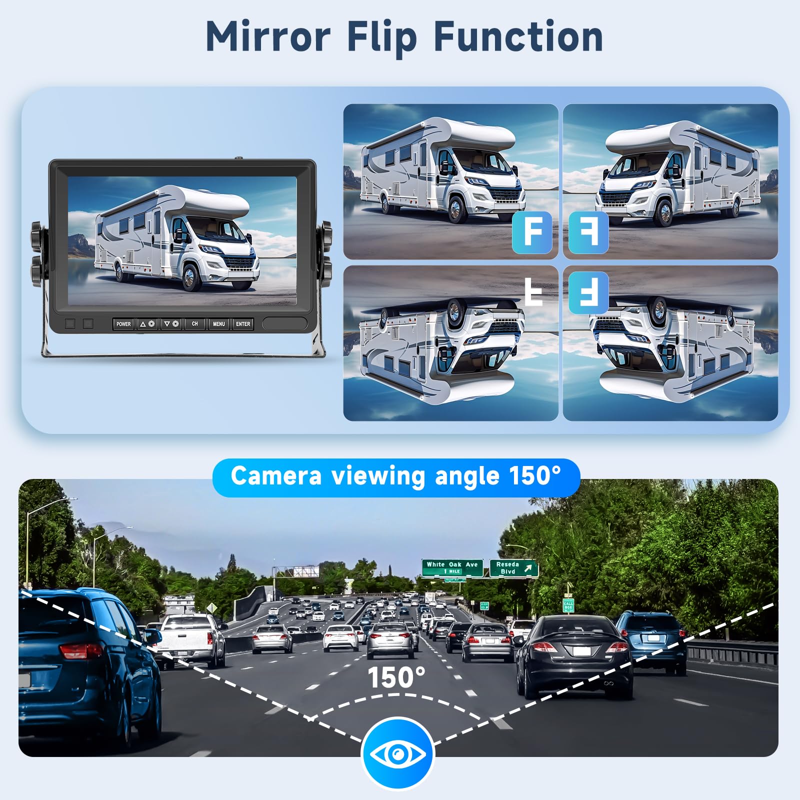 Hodozzy Rückfahrkamera-Set 2 Kameras Digital Kabellos 7 Zoll IPS Bildschirm Monitor Wasserdicht IR LED Nachtsicht Dual Rückfahrkamera Funk Unterstützung Loop Aufnahme 12V-36V für LKW/Wohnmobil/Auto