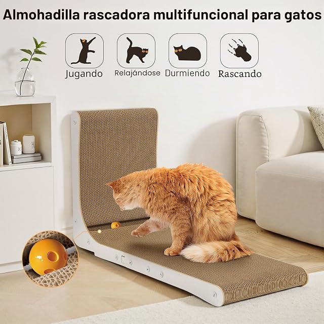 Foto 4 de 7 de Gimars Rascador de Gato Grueso en Forma de L de 47 cm, Tabla de rascar con Bolas de Felpa y Hierba gatera