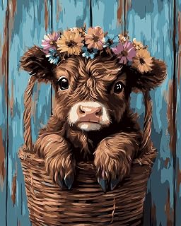 Shouruihua Cow Paint by Numbers Kit for Adults Beginner, Sunflower Adult Painting by Number Kits on Canvas Color Adults' Paint-by-Number DIY Animal Oil Paints for Gift Home Wall Decor 16x20 Inch