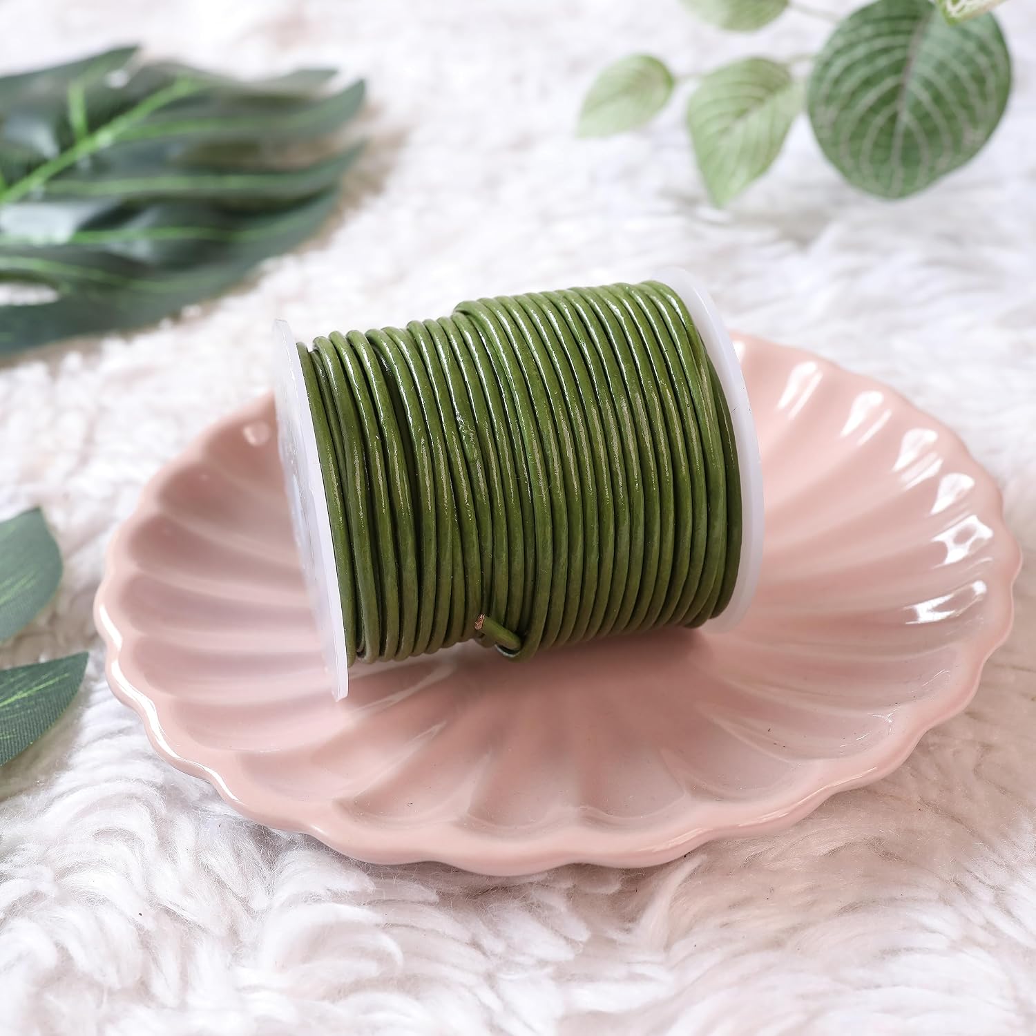 1.5mm Round Leather Cord for Jewelry Making – 21 Yards, Military Green