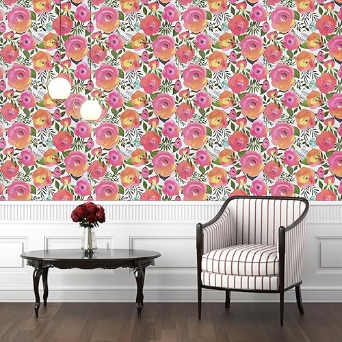 Miniatura 2 de WENMER Papel tapiz floral rosa de 17.7 x 1181 pulgadas, papel tapiz decorativo de acuarela extraíble para armario, dormitorio, baño, paredes
