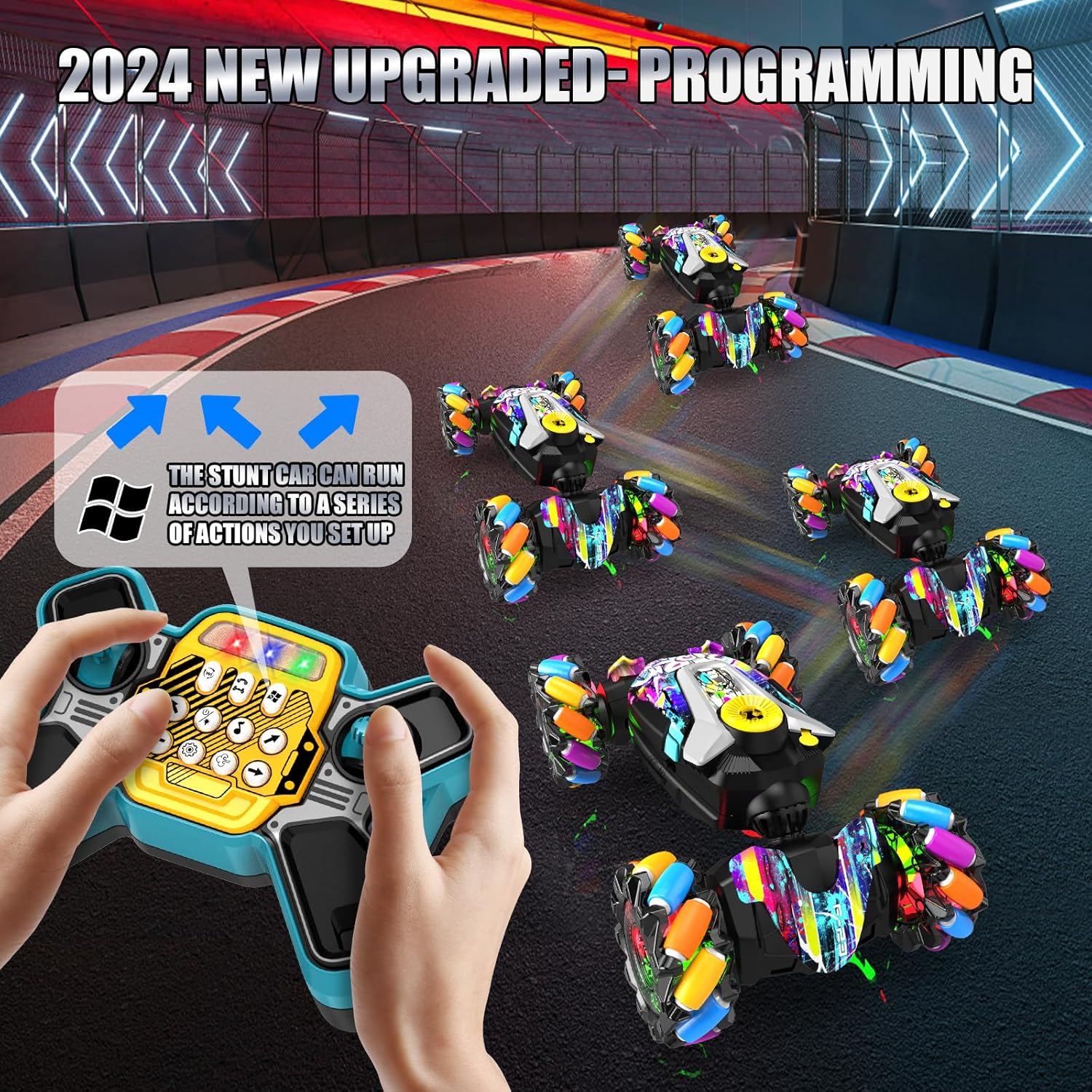 Gesture Sensing Remote Control Stunt Car Toys for 6-12 yr Boys Girls, 360° Rotating 4WD RC Transform Cars 2.4Ghz Drift Hand Controlled Twist Cars, Best Birthday for Kids 8-12