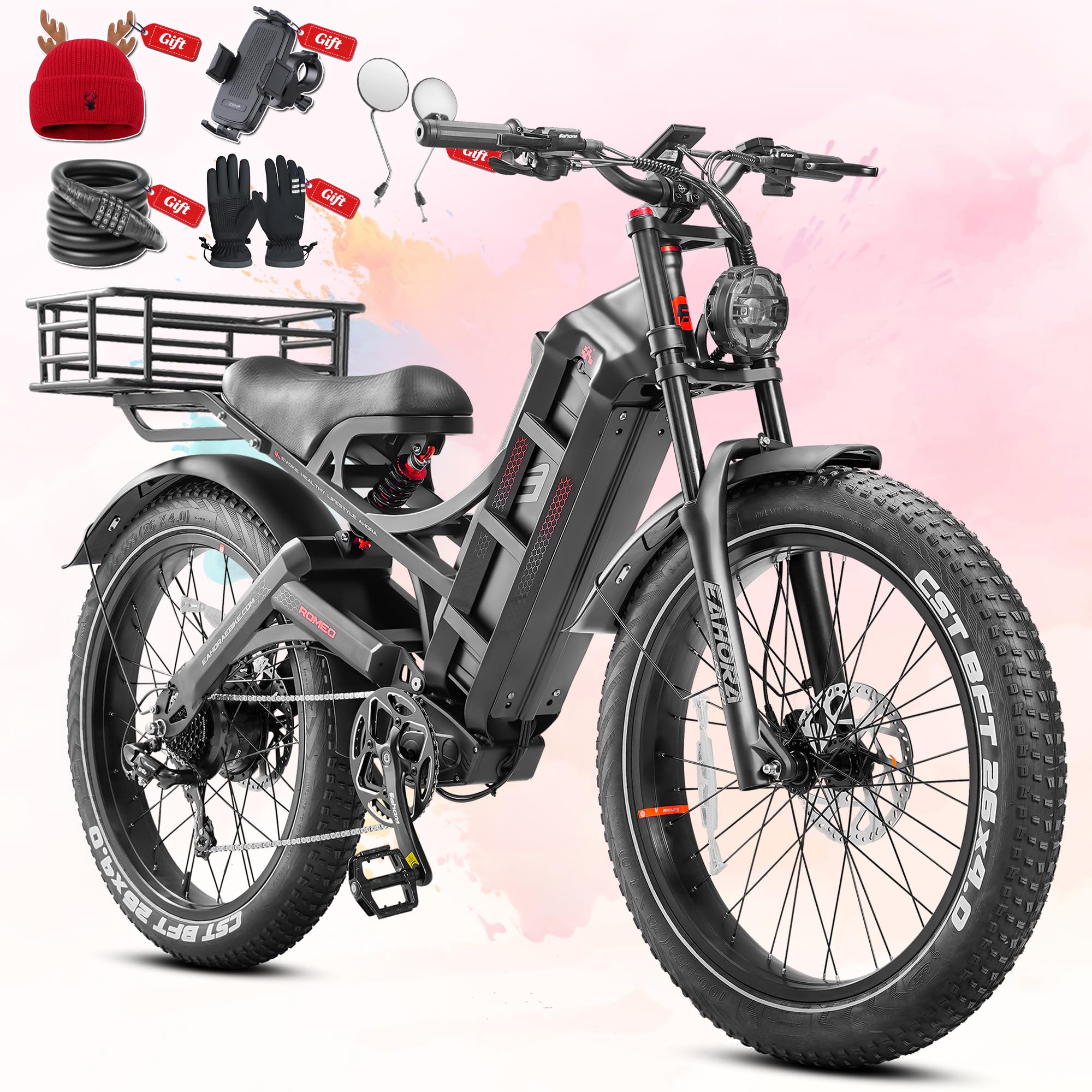 eAhora 2025 Romeo Pro 3/2 50-46Mph Electric Bike for Adults 5600W/4000W/2500W Dual Motor Ebike 60V/80Ah 52V/70Ah Long Range Fat Tire Full Suspension Electric Mountain Bicycle