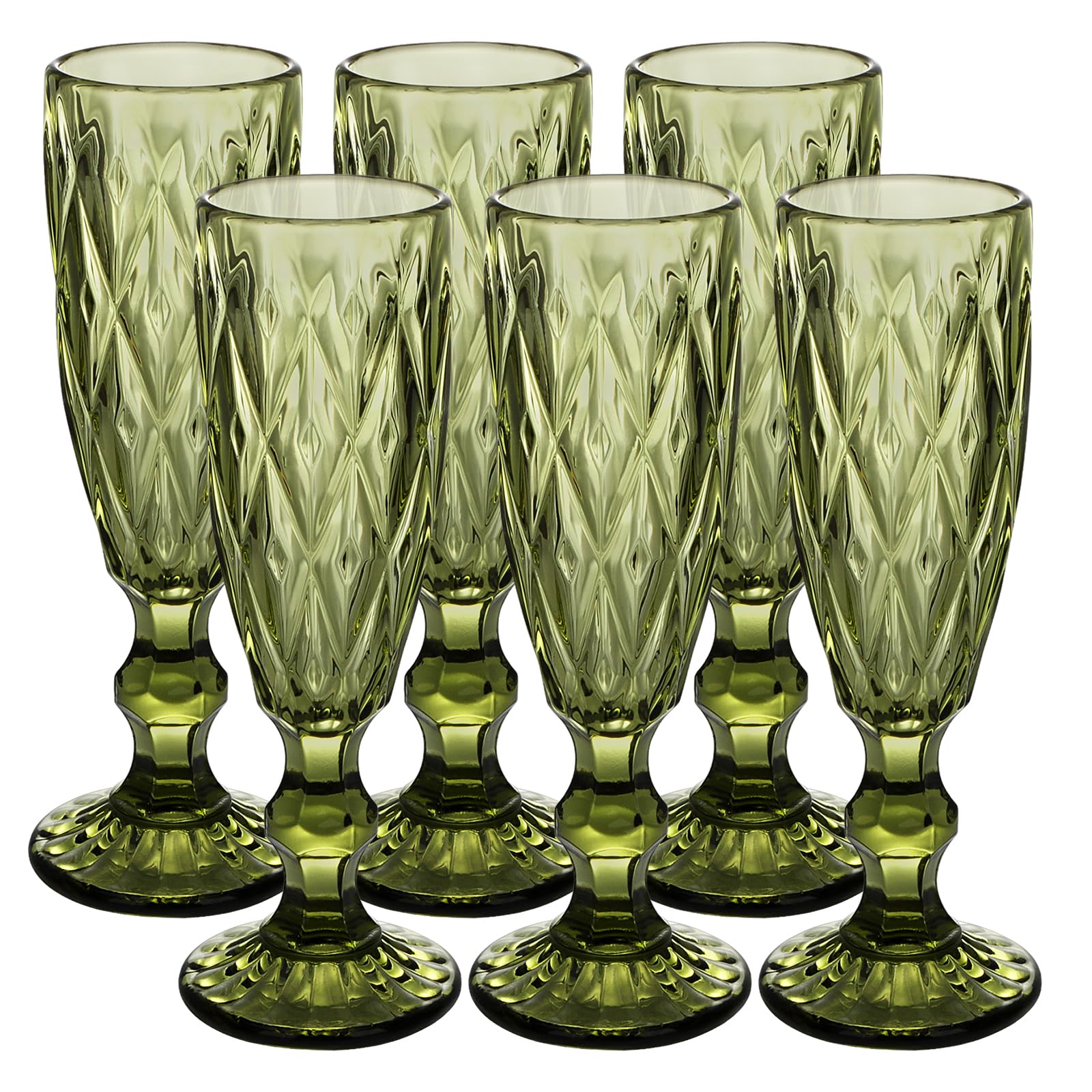 Flûtes à champagne rétro en verre vert, le cadeau de mariage et de Nouvel An parfait