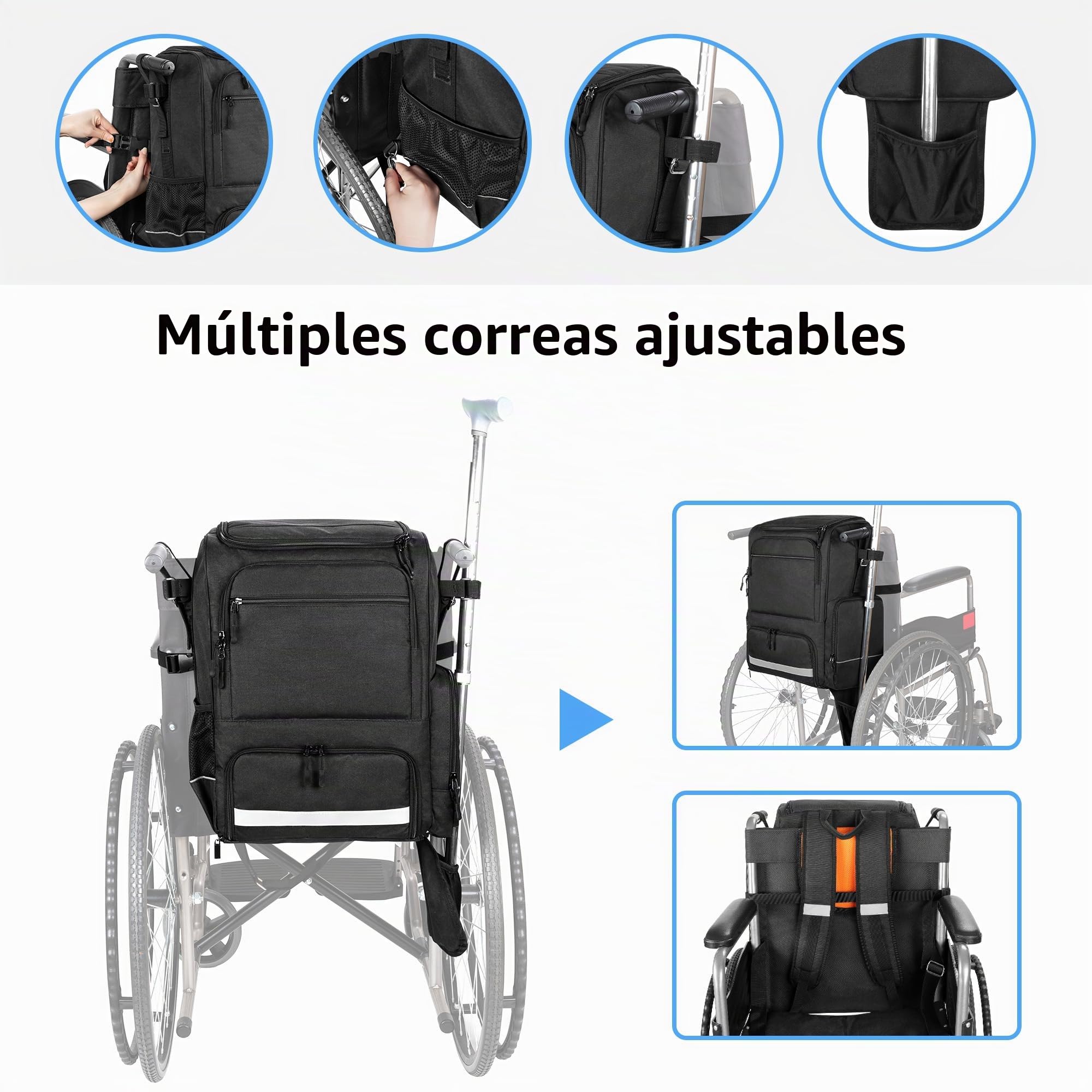 samdew Mochila de Dos Compartimentos para Silla de Ruedas (Solo la Mochila) | Bolsas para Silla de Ruedas con Compartimentos Térmicos para Medicamentos y Fiambrera, y Bolsillos para Accesorios Y Muletas.