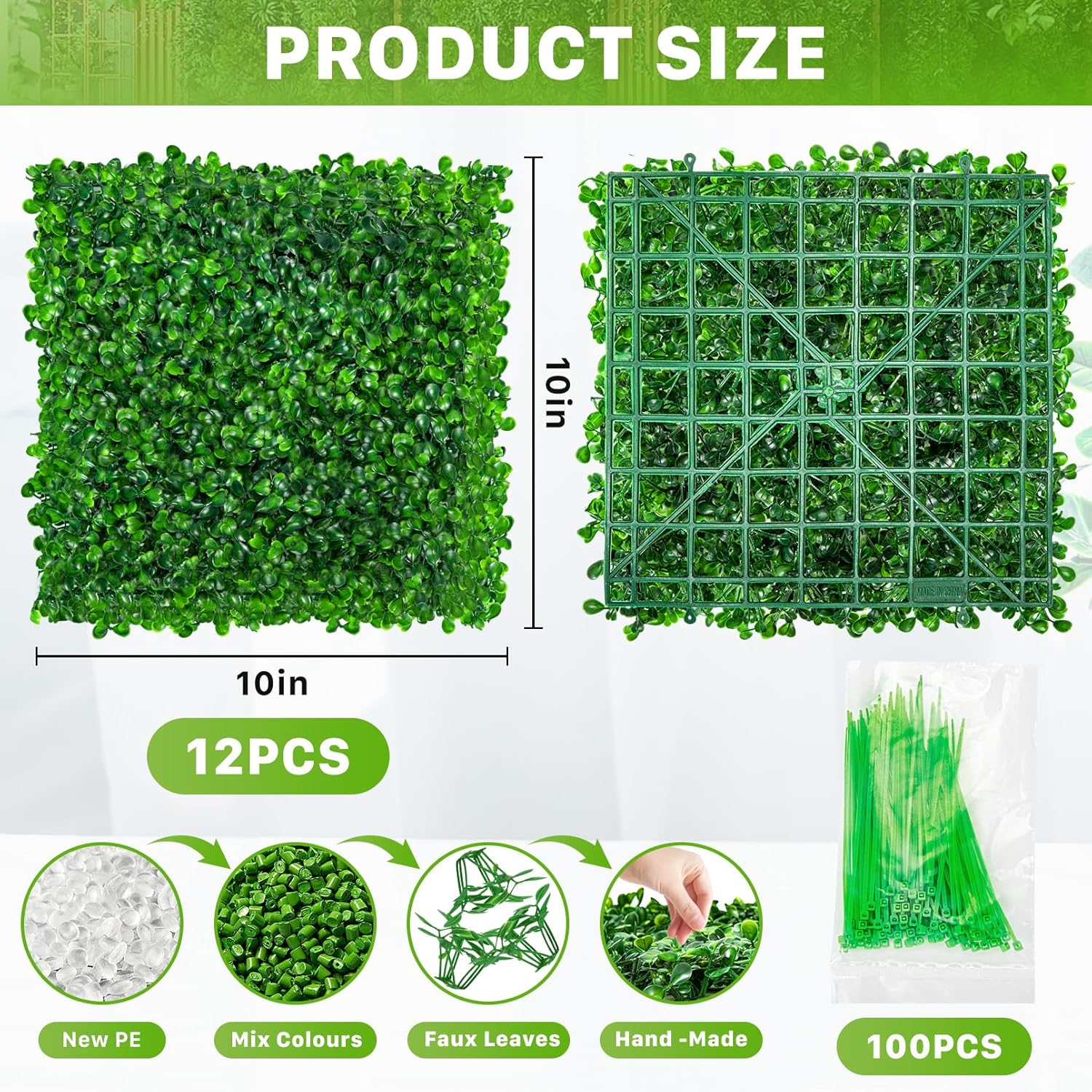 12 PCS Grass Wall,10"x10" Grass Wall Panels,Artificial Boxwood Panels,Greenery Wall Faux Hedge Grass Panels,Grass Wall Backdrop Panels for Outdoor Indoor Garden Yard Fence