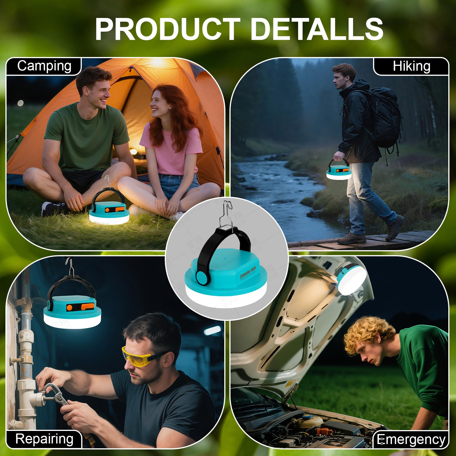 Luci da campeggio ricaricabili, 100 W 6000 mAh, lanterna da campeggio a LED per interruzioni di corrente, luce impermeabile per tenda di emergenza per campeggio con gancio magnetico, power bank e