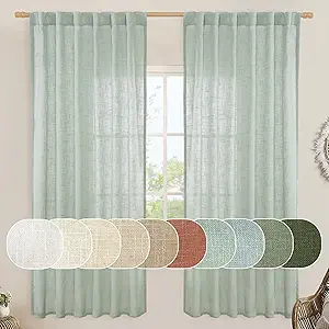 LAMIT Light Sage Linen Curtains 72 inch Length for Bedroom, Faux Linen Textured Light Filtering Drapes Back Tab and Rod Pocket Boho Panels for Farmhouse/Living Room, 2 Panels, 52 x 72 Inch