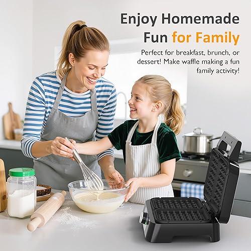 Miniatura 6 de Sunvivi Máquina de gofres de 2 rebanadas plancha eléctrica para gofres con control de temperatura ajustable, máquina de gofres antiadherente con luz