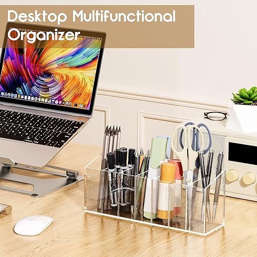 Miniatura 3 de Organizador de maquillaje acrílico de 6 compartimentos, 2 piezas, soporte de plástico transparente para brochas de maquillaje, solución perfecta de