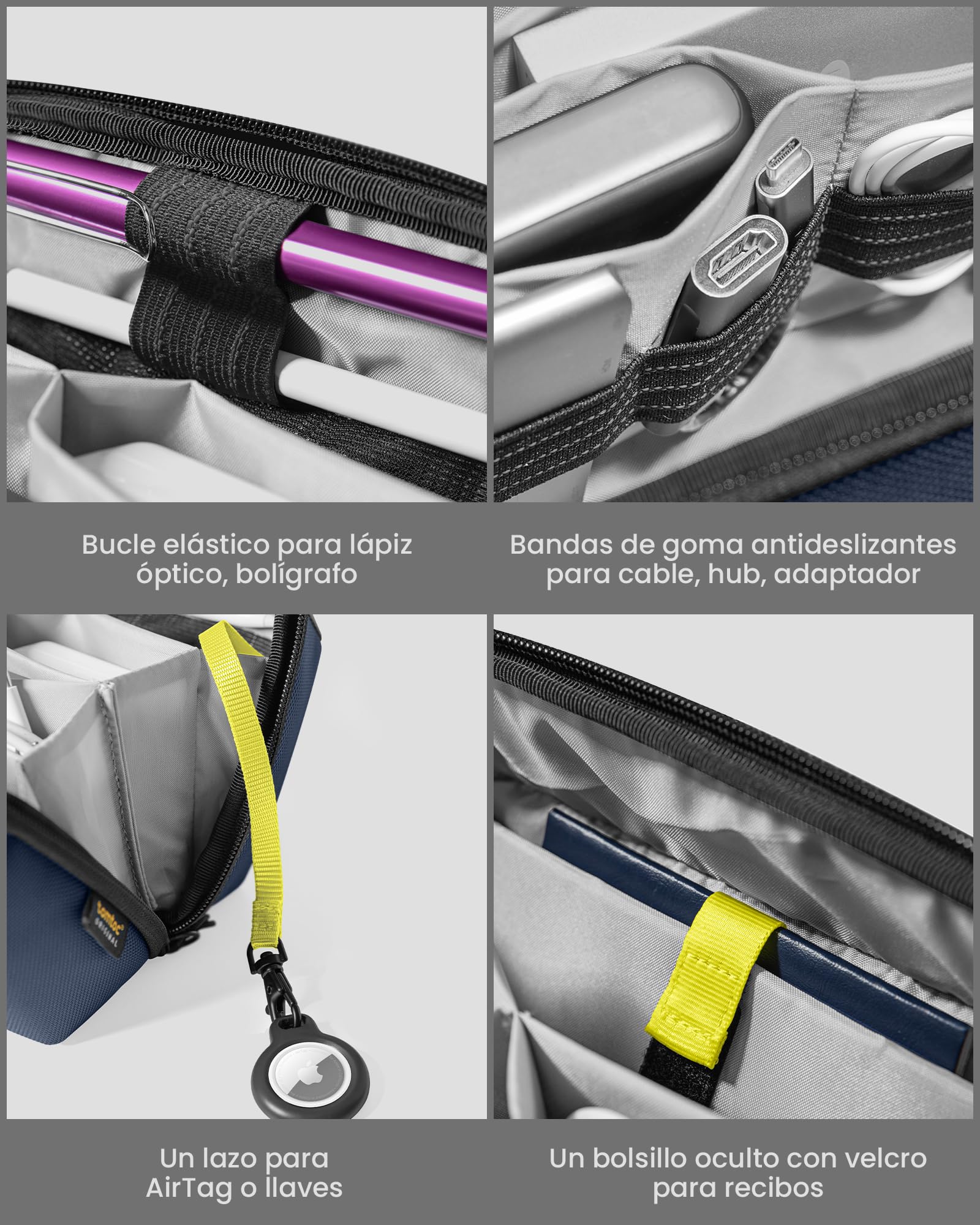 tomtoc Bolsa para Organizar Cable, Organizadora de Accesorios Electrónicos para MacBook Adaptador, Ratón, Cable, Hub, Power Bank, USB Stick, Fuente de Alimentación, Cargador, Disco Duro