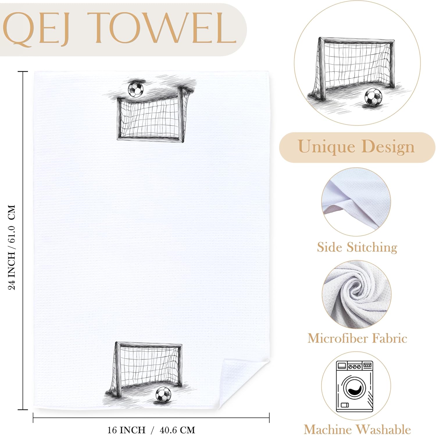 Black and White Soccer Kitchen Dish Towels, Gifts for Soccer Player Fans Lovers, Sports Lover Gifts Decorative Hand Tea Towels for Bathroom Kitchen, 16x24 Inch Set of 2 - Image 7