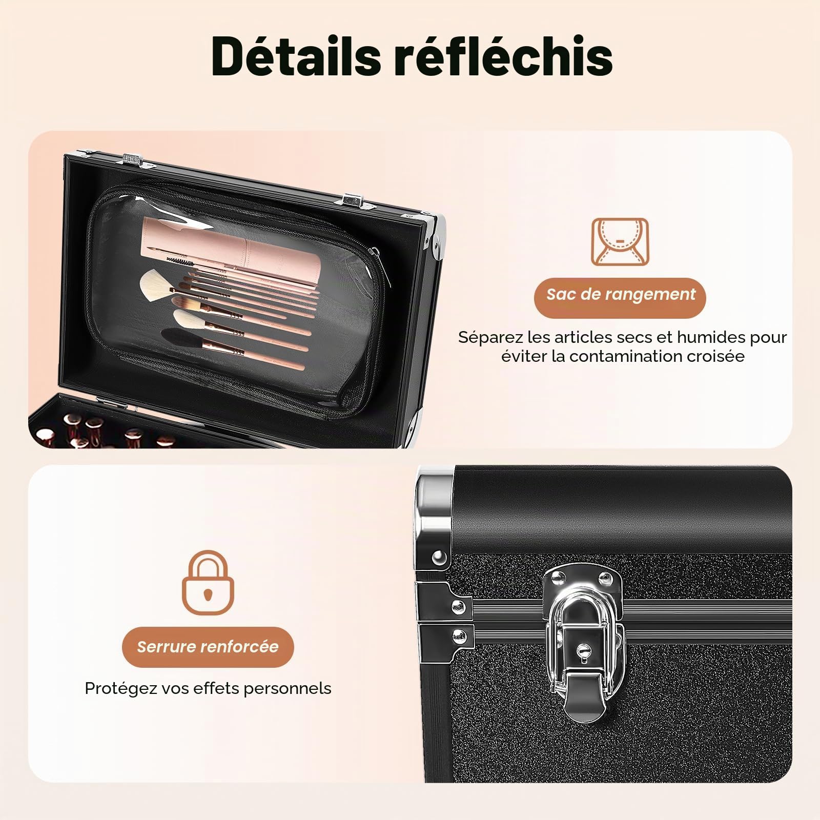 Valise cosmétique à roulettes en aluminium avec serrures - Grande valise de maquillage - Organiseur pour les déplacements - Pour nail art et coiffure - 36 x 23 x 58 cm