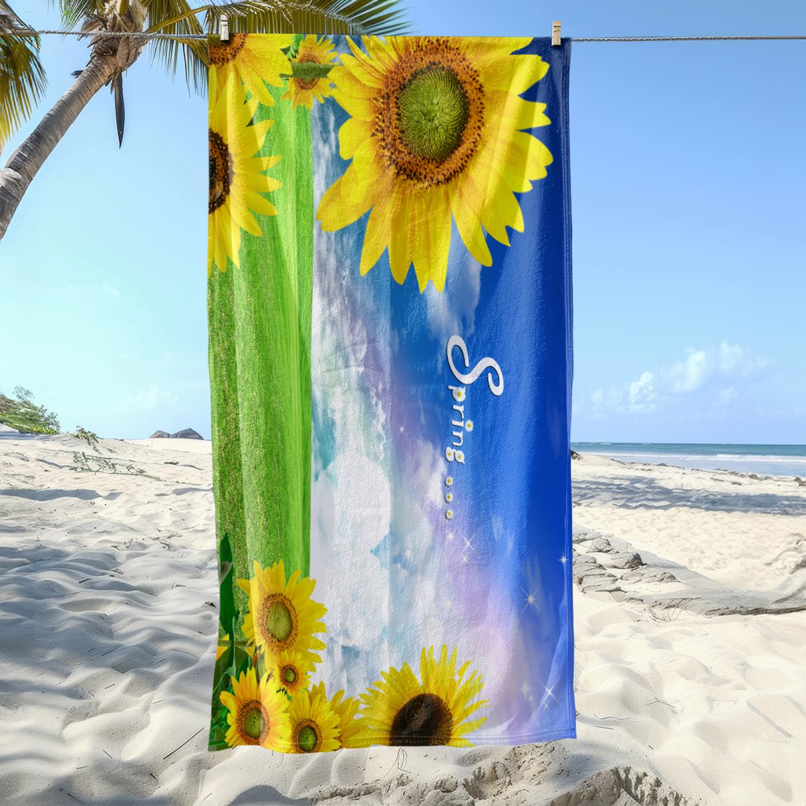 Strandtuch Grün Himmelblau Mikrofaser Handtuch Tragbar Handtücher Groß Badetuch Sand Proof Badehandtuch Groß Ultraleicht Strandtuch XXL Schnelltrocknend Strandhandtuch Beach Towel 150x200cm