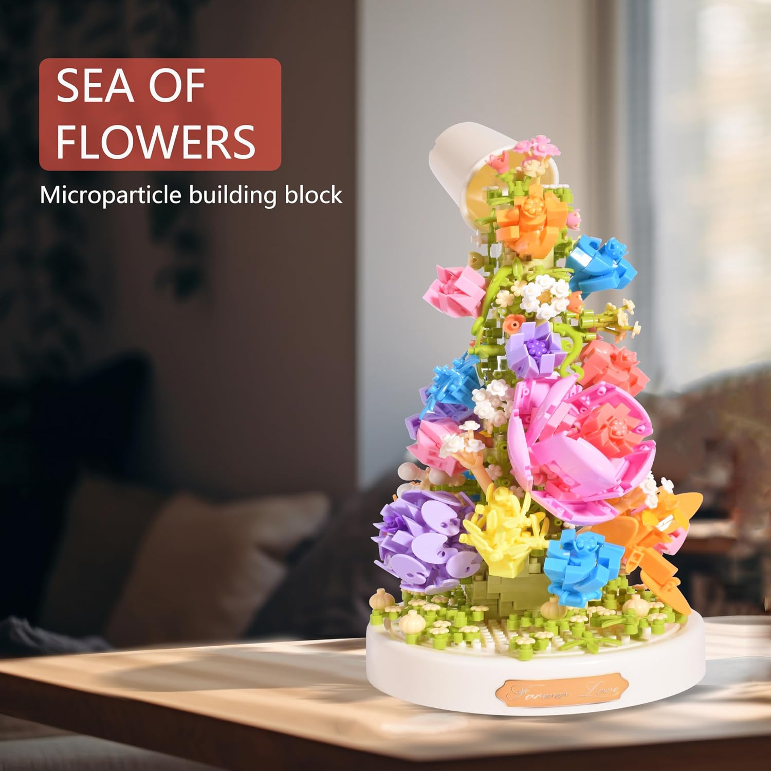 Artificial Sea of Flowers Micro Building Blocks Set with LED Light for Women (Adults Ages of 14+) a Creative Project Gift Botanical Collection Crafts Set 1095PCS