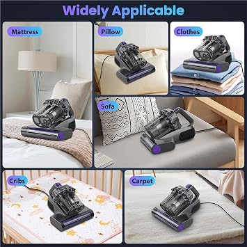 Mattress Vacuum Cleaner, Mattress Vacuum Cleaner, 16Kpa Bed with 253.7nm 145F Heat, HEPA Filter & Ultrasonic for Beds, Sofas, Car Seats