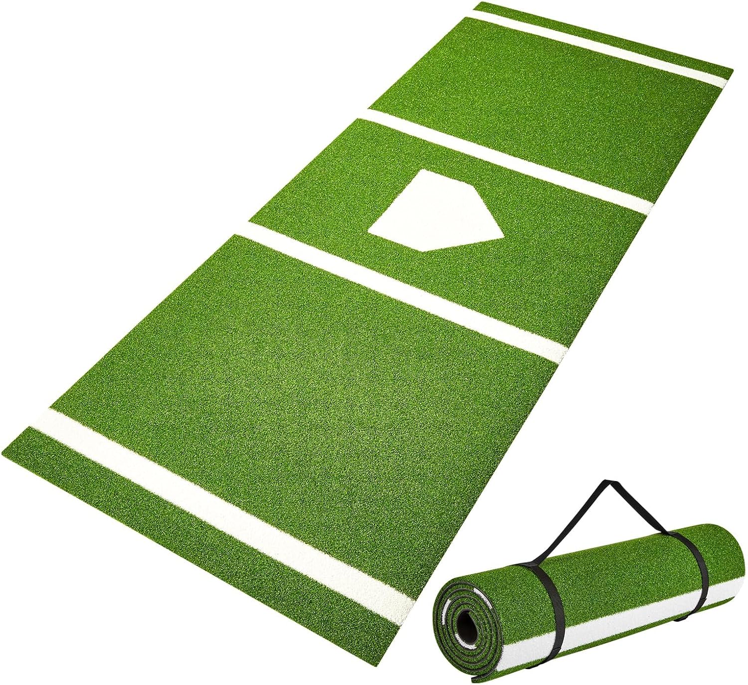 10x3.8 Foot Baseball Softball Hitting Mat, Heavy-Duty Indoor Outdoor Batting Cage Mat with Non-Slip Rubber Base & Home Plate, Training Mat for Batter, Pitcher, Catcher Practice