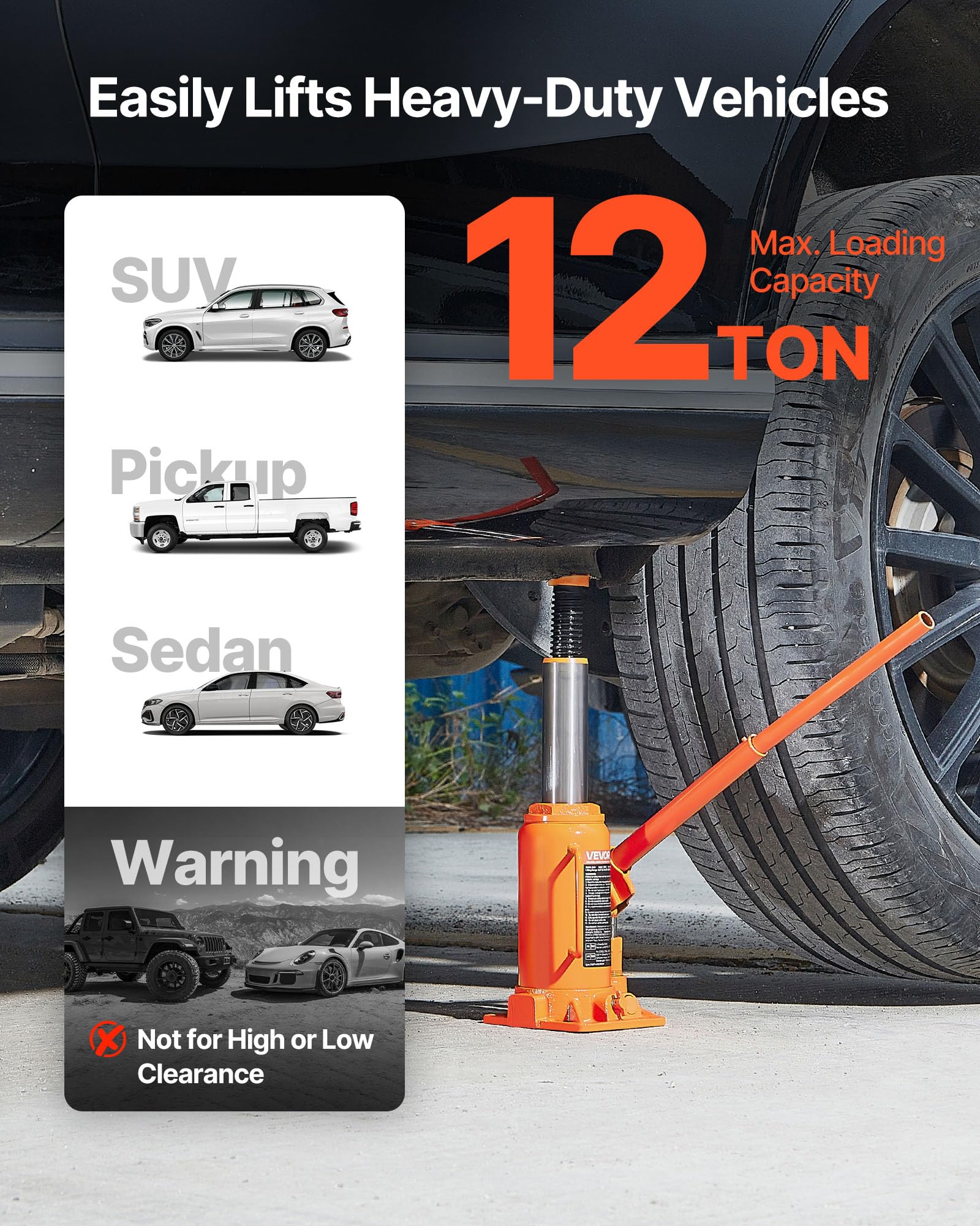 Image secondaire de Cric Bouteille Hydraulique VEVOR 12T - Levage Sûr pour Voitures et SUV