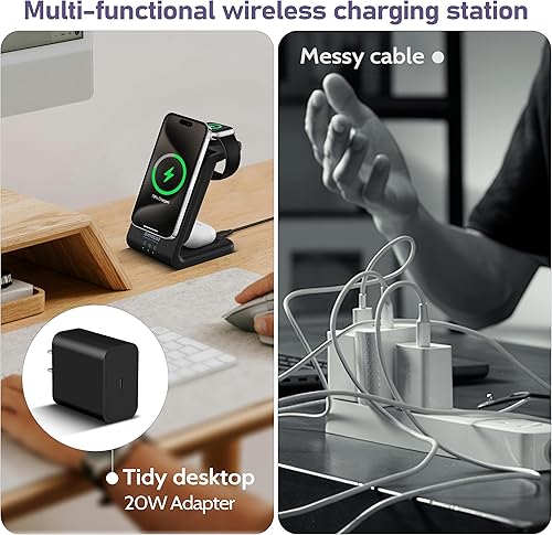 Miniatura 7 de Estación de carga inalámbrica 3 en 1 10000mAh Soporte de cargador de banco de energía extraíble para iPhoneApple WatchAirpods - Batería magnética