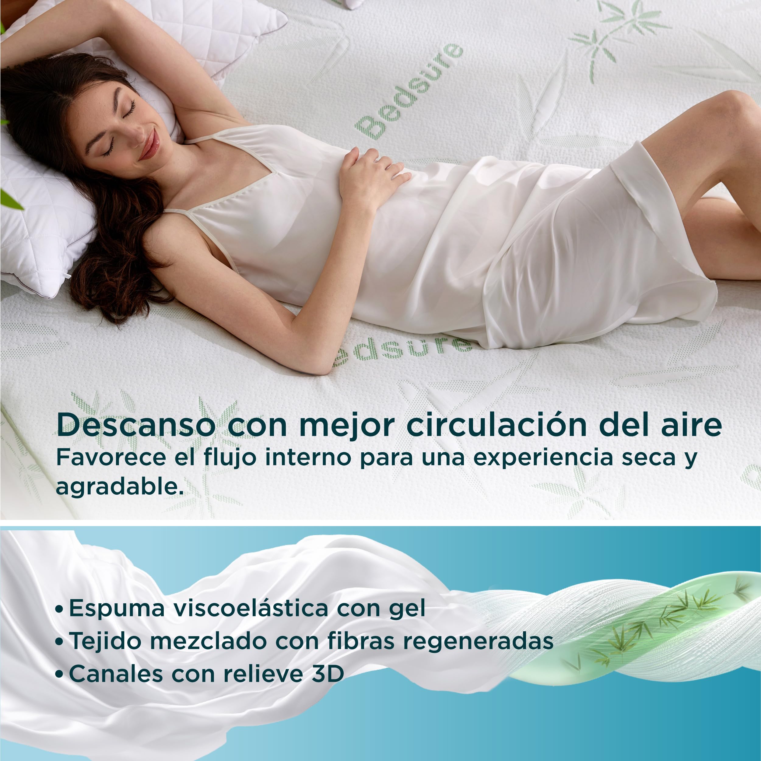 BEDSURE Topper Viscoelástico 90x190cm H2/H3 - Fibra bambú Transpirable 7cm