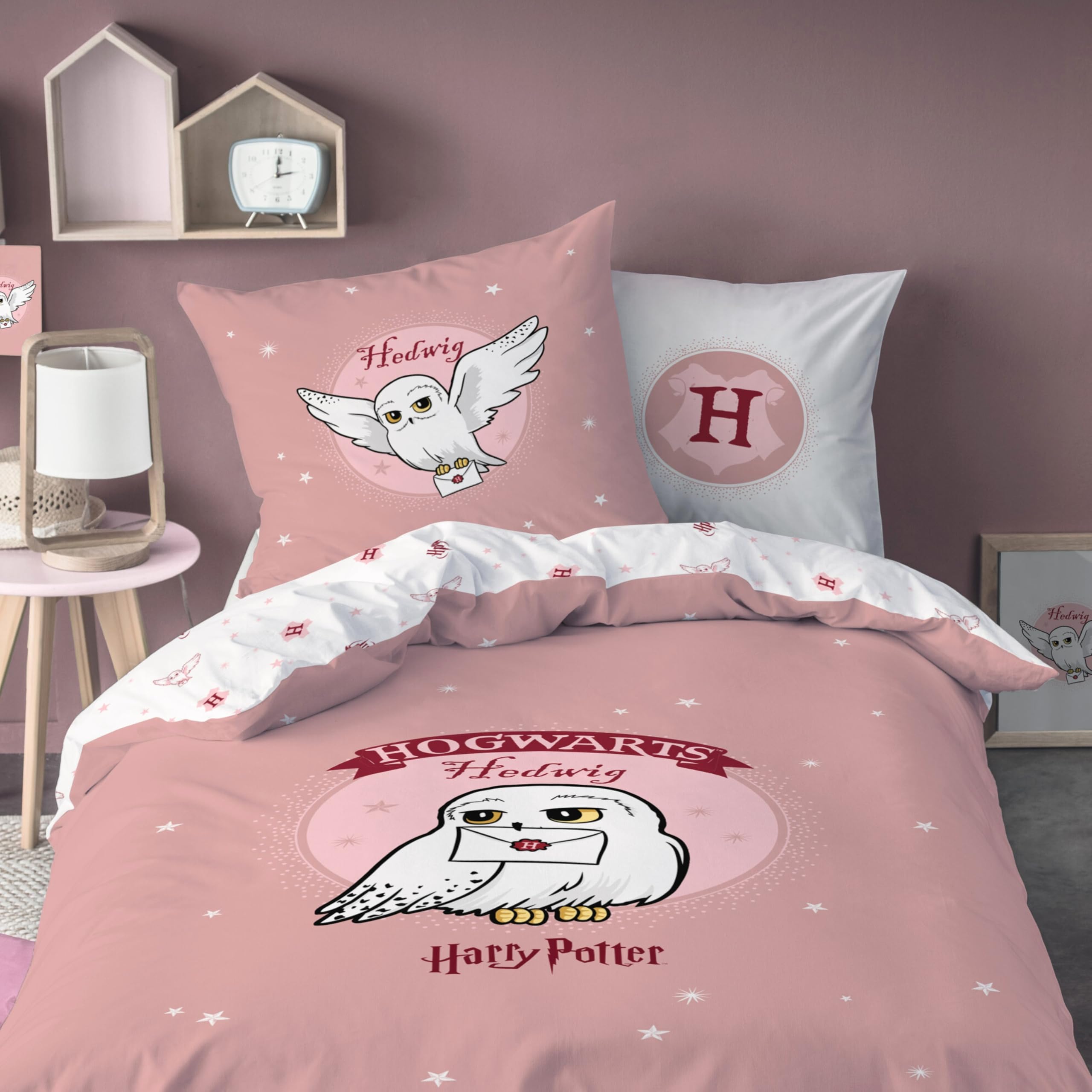 Harry Potter Bed Linen 135 x 200 cm + 80 x 80 cm - Owl Hedwig Children's Bed Linen - 100% Cotton - Reversible Motif - Girls' Bedding Set - Zip - Gift Idea-image-7