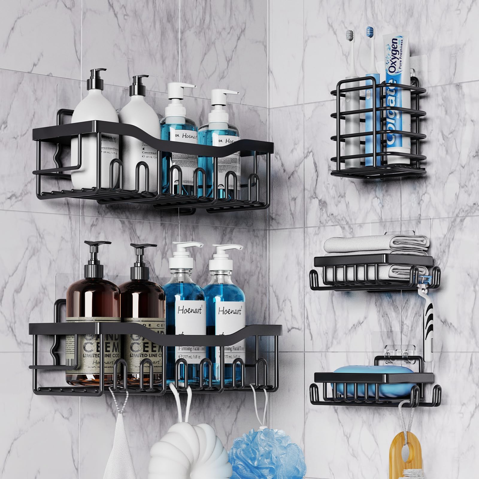 VVAAOSE Shower Caddy 5 Pack Adhesive Shower Organizer for Bathroom Storage Home Decor Kitchen No Drilling Large Capacity