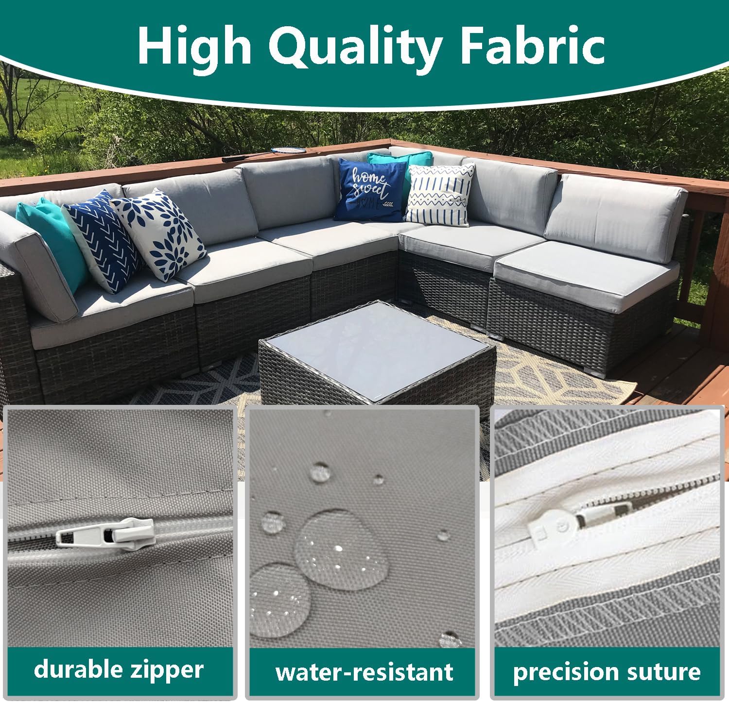 FLYMEI Patio Cushion Covers 22x20x4 Waterproof Outdoor Cushion Cover Replacement 4Packs Outdoor Seat Cushion Slipcover for Rattan Chair Sofa, Grey Heather