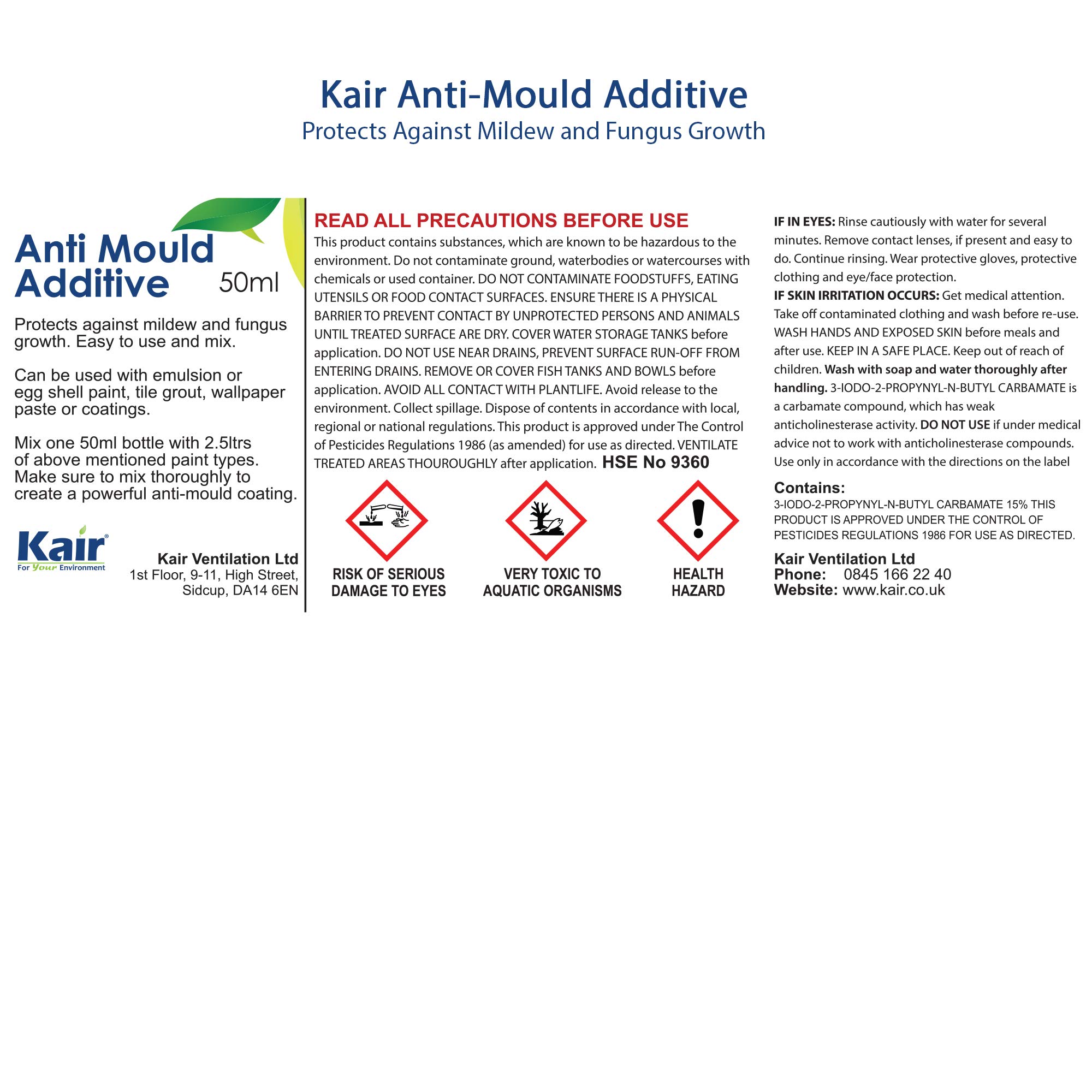 Kair AntiMould Additive for Emulsion & Gloss Paint 50 ml Protects