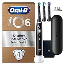 Oral-B Spazzolino Elettrico Ricaricabile iO 6 Nero, 1 Spazzolino Elettrico, 3 Testine Oral B Di Ricambio, Custodia Da Viaggio, Pulizia Denti Efficace