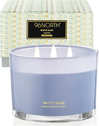 96NORTH Luxury White Sage Candle - Large 3-Wick Jar Candle with Up to 50 Hours Burn Time