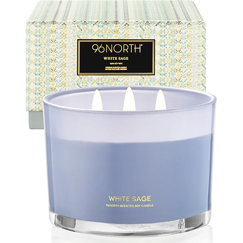 Luxury White Sage Candle | Large 3 Wick Jar Candle | Up to 50 Hours Burning Time | 100% Natural Soy Wax | Relaxing Aromatherapy Aesthetic Candles | Housewarming Gift for Men and Women
