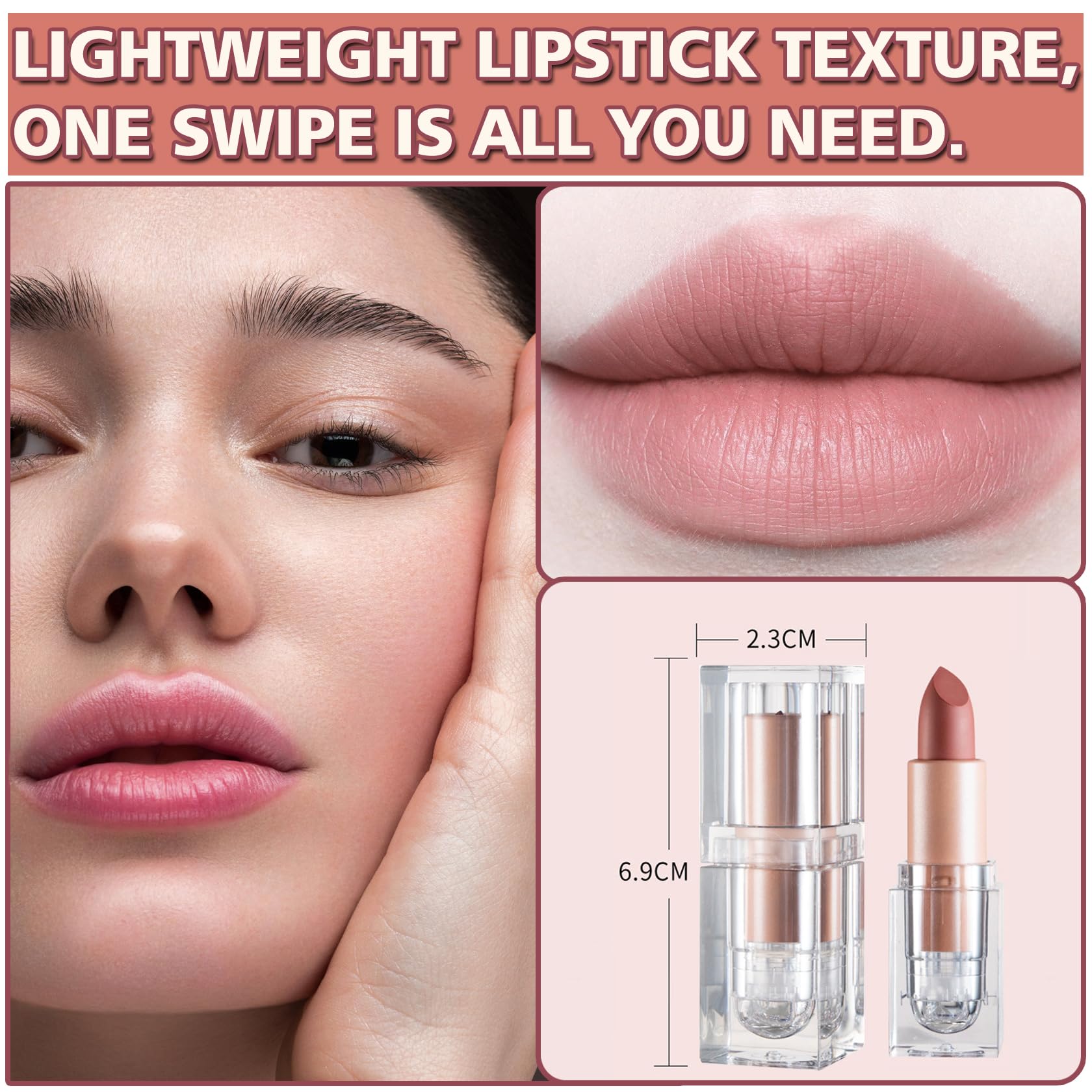 IONSGAKO Matte Nude Lipstick, Velvet Lip Gloss for Women Girls, White Peach
