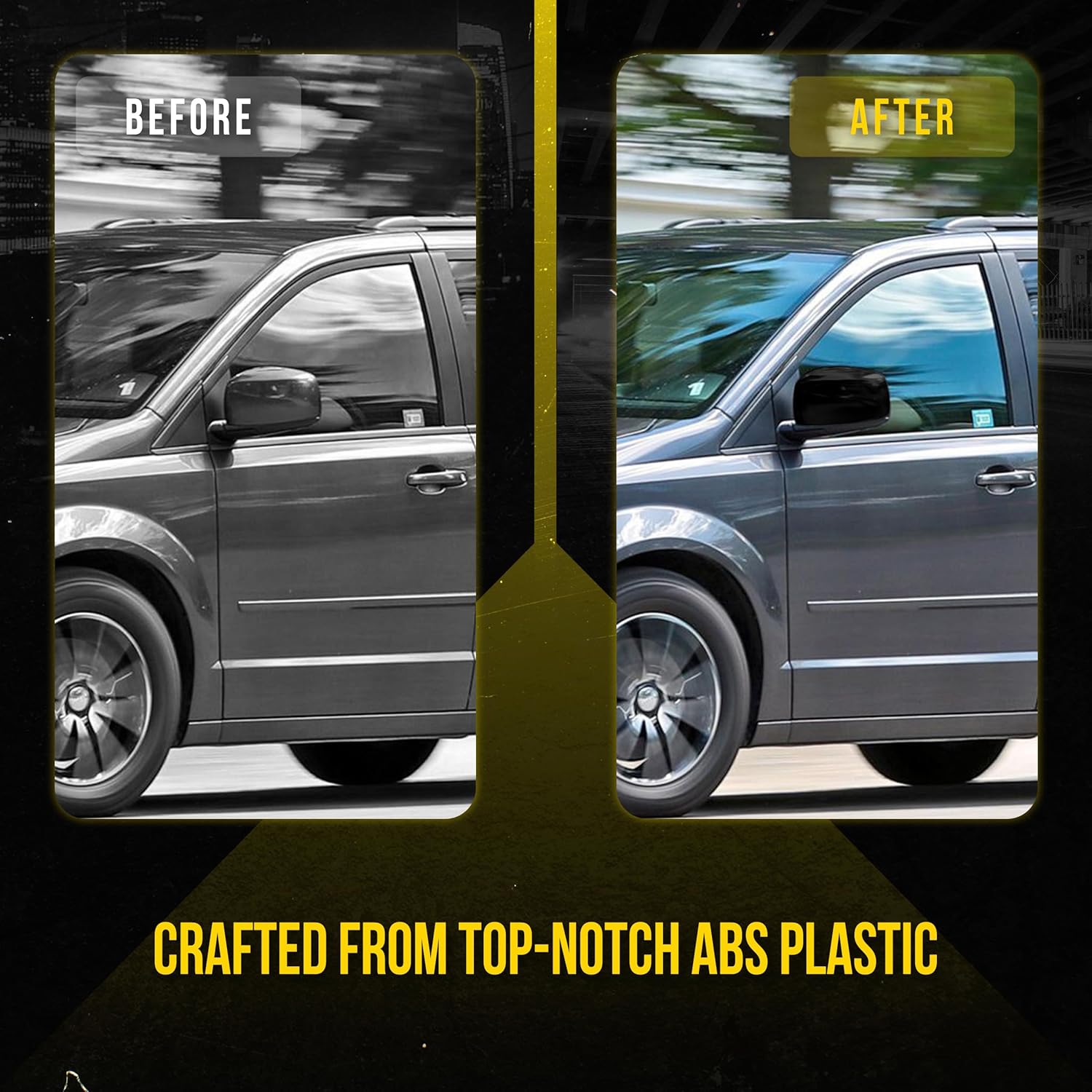 Trim Illusion Black Car Side Mirror Caps, Compatible with Dodge Grand Caravan 2008-2020, Chrysler Town & Country 2008-2016, Volkswagen Routan 2009-2014, MC6217BLK