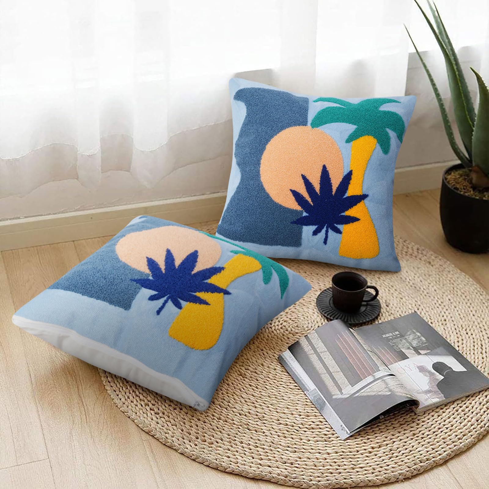 JASEN Abstract Boho Pillow Covers 18x18,Soft Mid Century Geometric Floral Decorative Throw Pillows for Couch Bed Sofa Bedroom?Only 1 Pillow Cover?,Cocount Tree