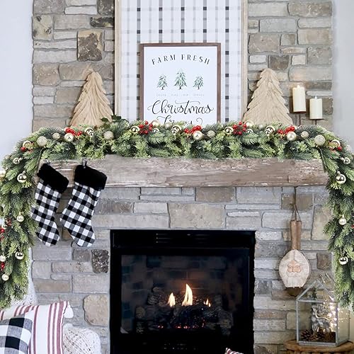 Miniatura 2 de Guirnalda de pino artificial de Navidad de 6 pies, guirnalda de vegetación de invierno para temporada de vacaciones, mantel de chimenea, camino de