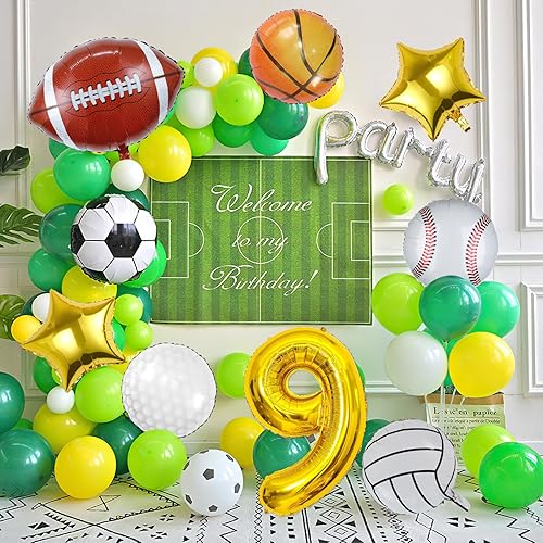 Miniatura 7 de 9 globos deportivos, fútbol, baloncesto, béisbol, voleibol, golf y fútbol, globo de aluminio de Mylar con número de cumpleaños deportivo,