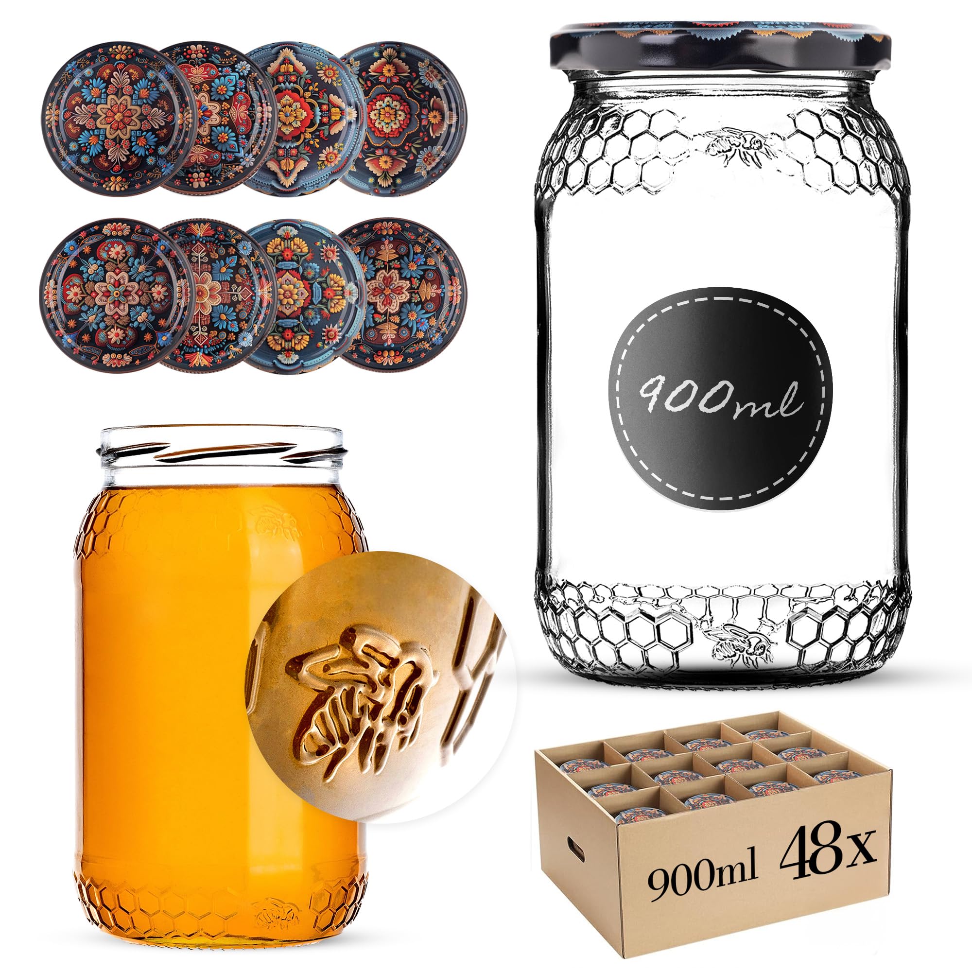 KADAX Set di 48 grandi barattoli in vetro 900ml Ø82 – tappo a vite ermetico, per conserve, sottaceti, verdure lacto-fermentate e marmellate fatte in casa