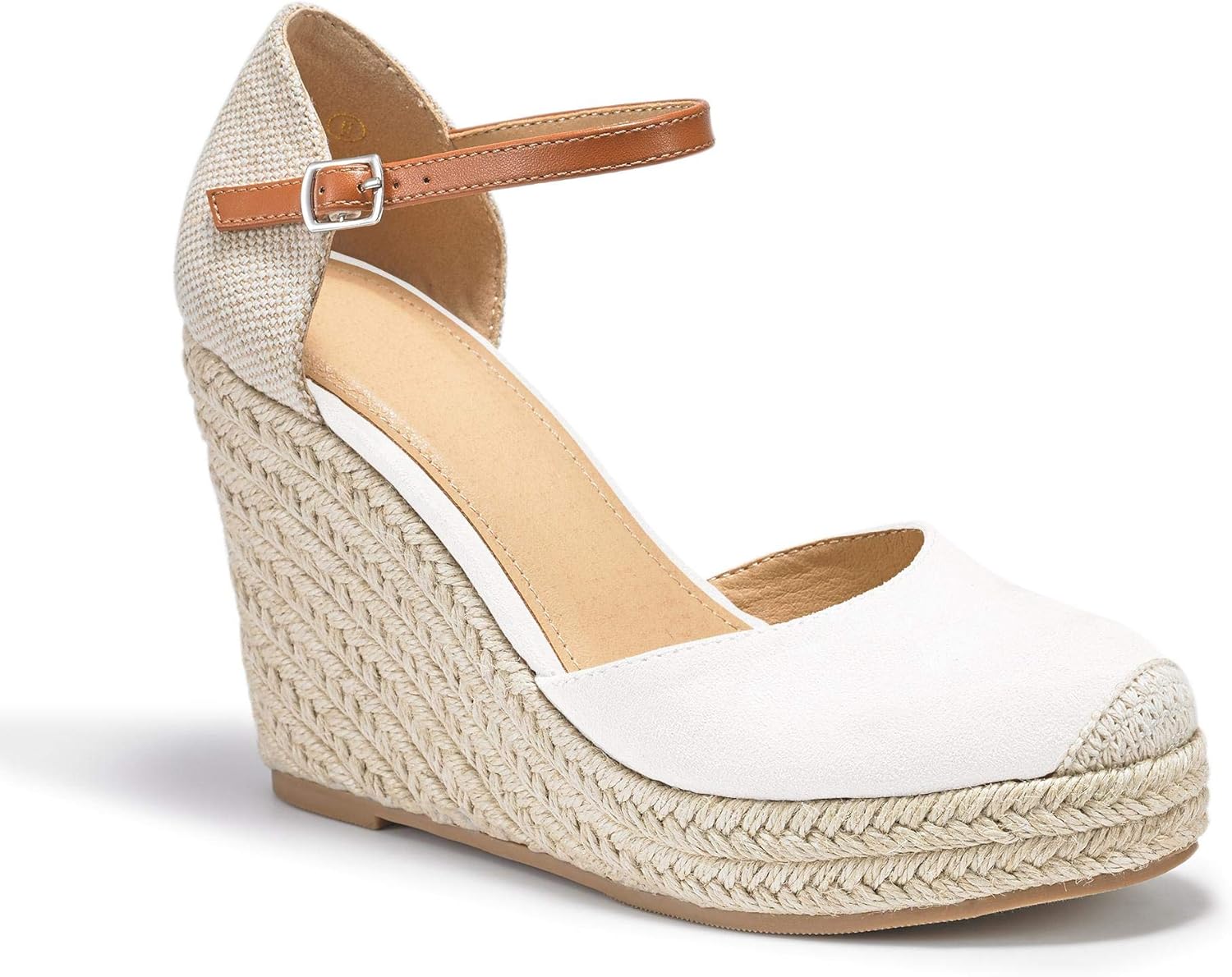 FISACE Womens Summer Espadrille Heel Platform Wedge Sandals Ankle Buckle Strap Closed Toe Shoes - Image 3