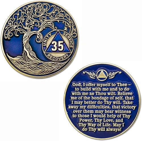 Miniatura 98 de 17 años Sobriety Mint Twisted Tree of Life - Medallón de recuperación AA/NA chapado en oro, fichas y fichas, color blanco