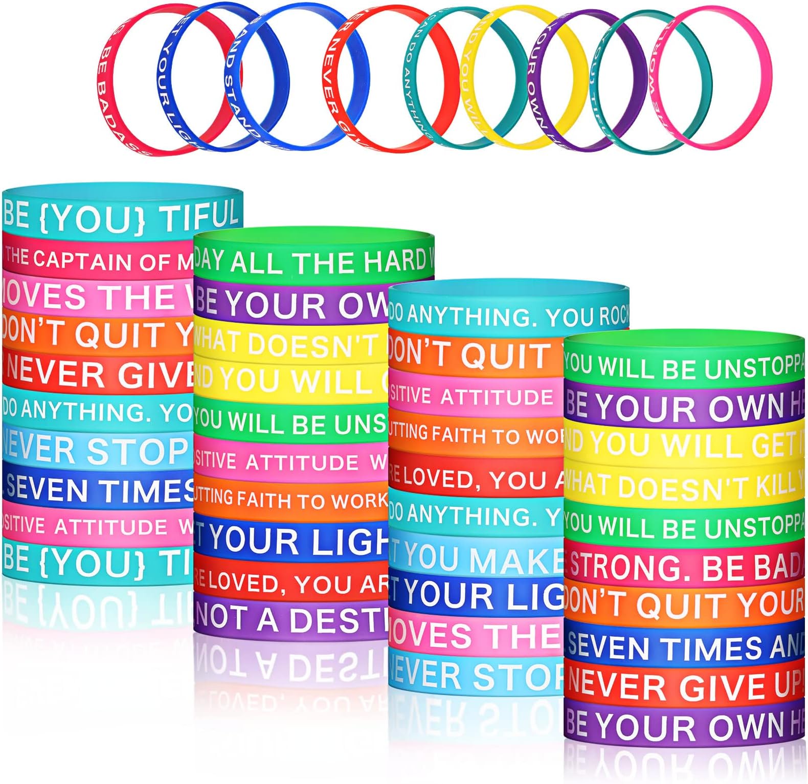 60 Pieces Inspirational Rubber Bracelet Motivational Quote Silicone Bracelets 20 Styles Black Stretch Wristbands for Men Women Teens
