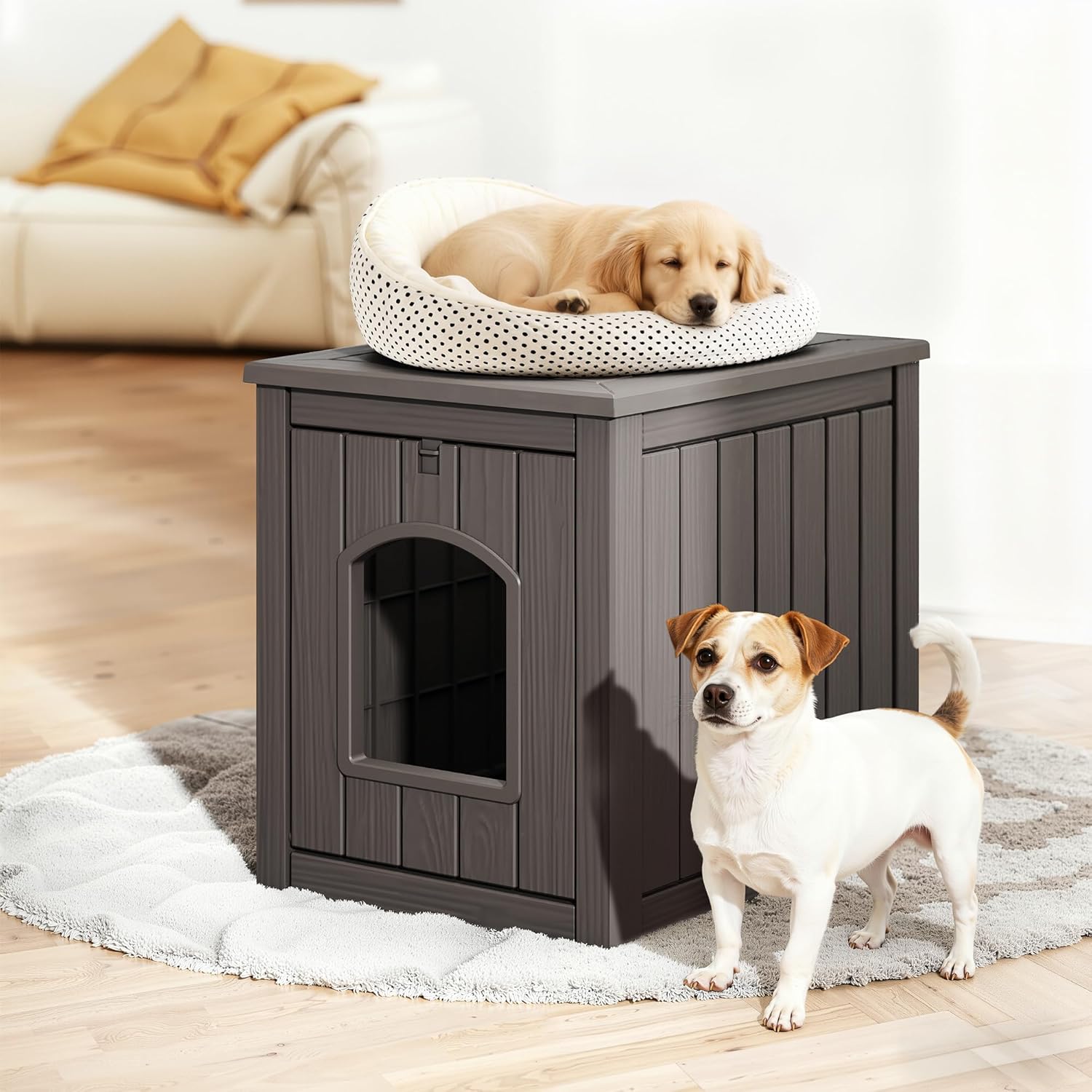 Fancyango Outdoor & Indoor Dog House for Weatherproof and Stylish Furniture, Dog House Outdoor Indoor, Multi - Use for Small and Medium Dogs (Deep Grey, 22.8" L × 17.7" W × 21.7" H)