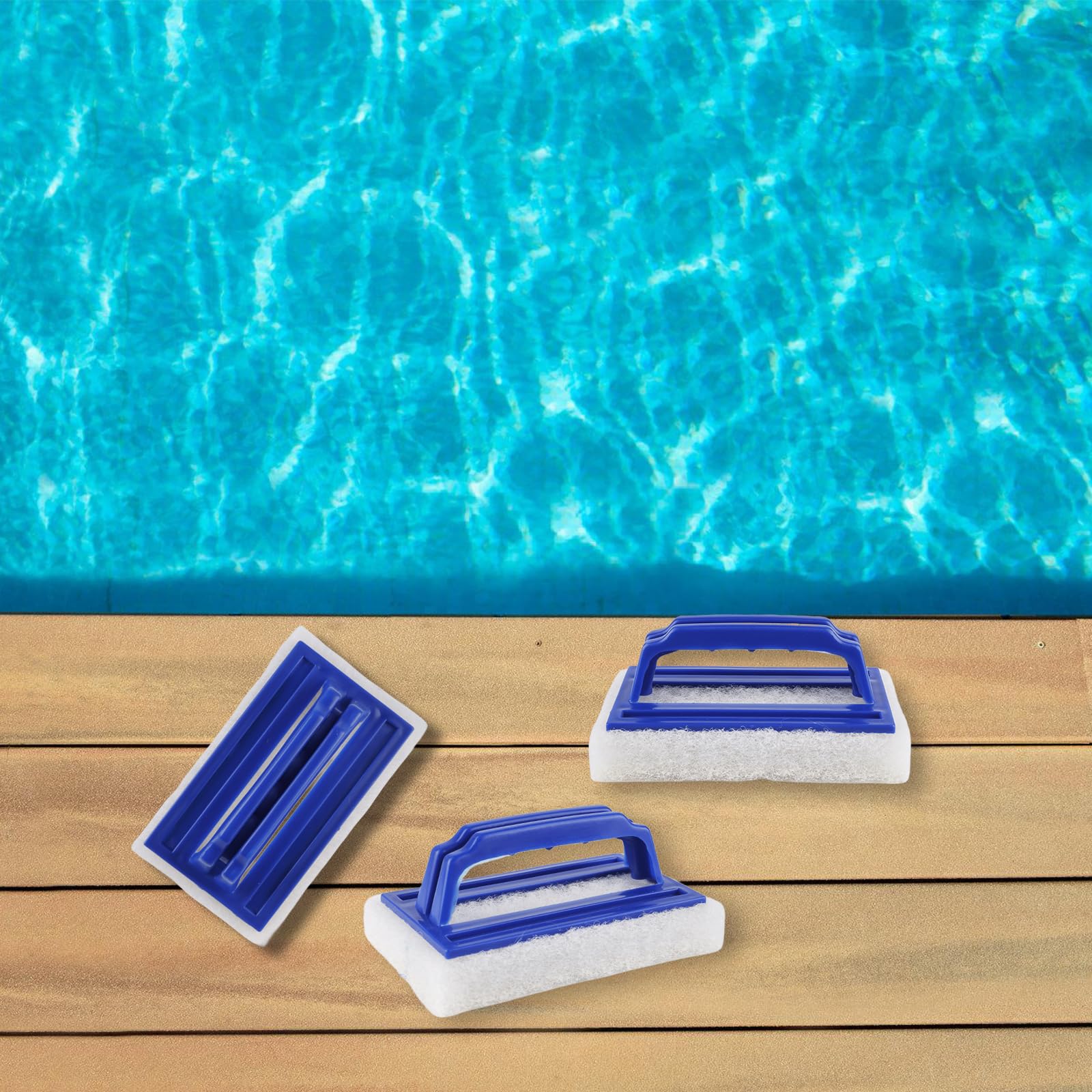 Brosses éponge Piscine 3 Pièces - 14,5x8,5x6 Cm - Poignée Ergonomique - Pour Murs, Carrelage, Baignoire - Facile à Nettoyer - 8